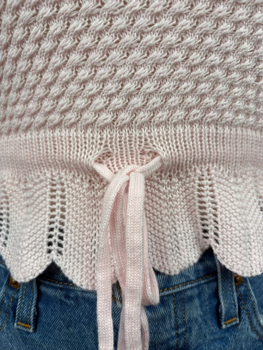 Altar’d State Blush Pink Knit Tie Front Peplum Top XS Boho Feminine - Picture 5 of 6